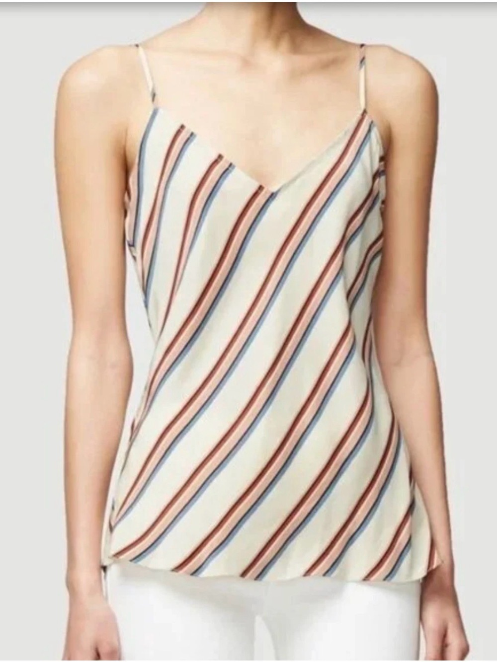 Frame silk Striped Cream Spaghetti Strap Camisole Top Large